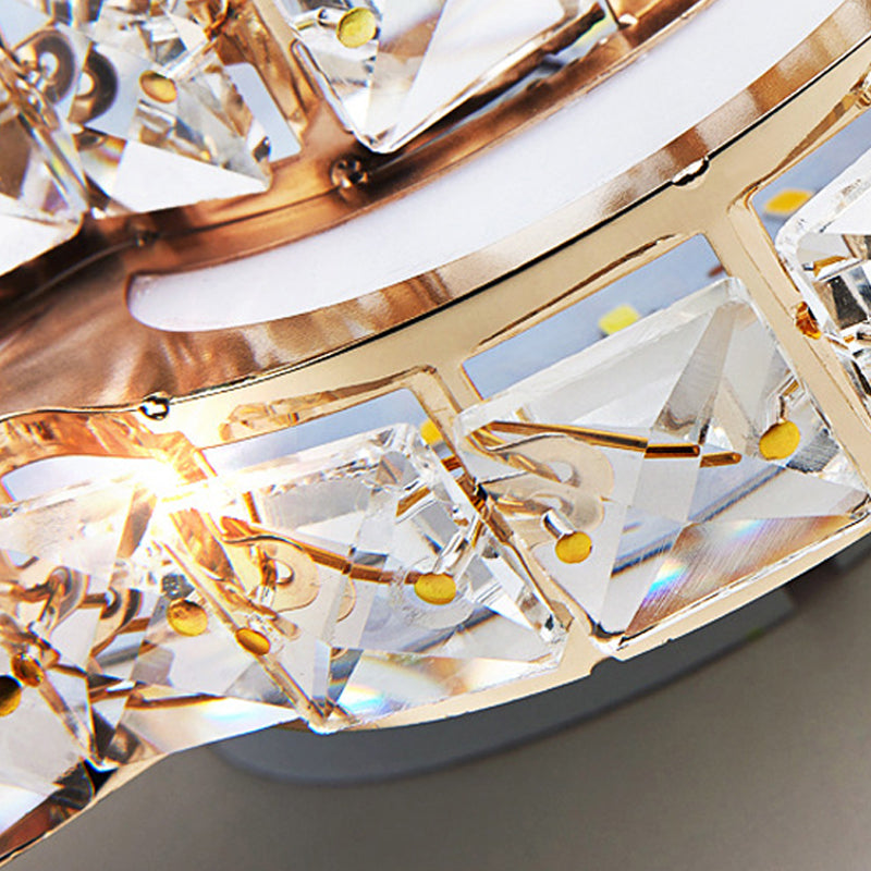 Modern Crystal Block Flower Flush Mount LED Ceiling Light Fixture, 10"/12"/14" W, White, Recessed/Surface Mounted