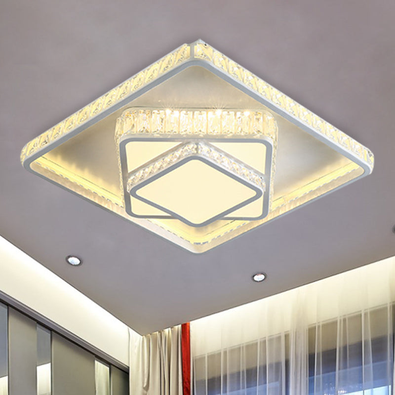 Minimalist Faceted Crystal White Ceiling Light Fixture - LED Flush Mount - 19.5"/23.5" W - White/Square/Rectangle - 3 Color Options - Remote Control Dimmable Light