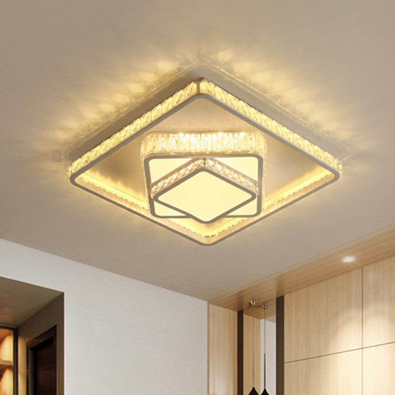Minimalist Faceted Crystal White Ceiling Light Fixture - LED Flush Mount - 19.5"/23.5" W - White/Square/Rectangle - 3 Color Options - Remote Control Dimmable Light