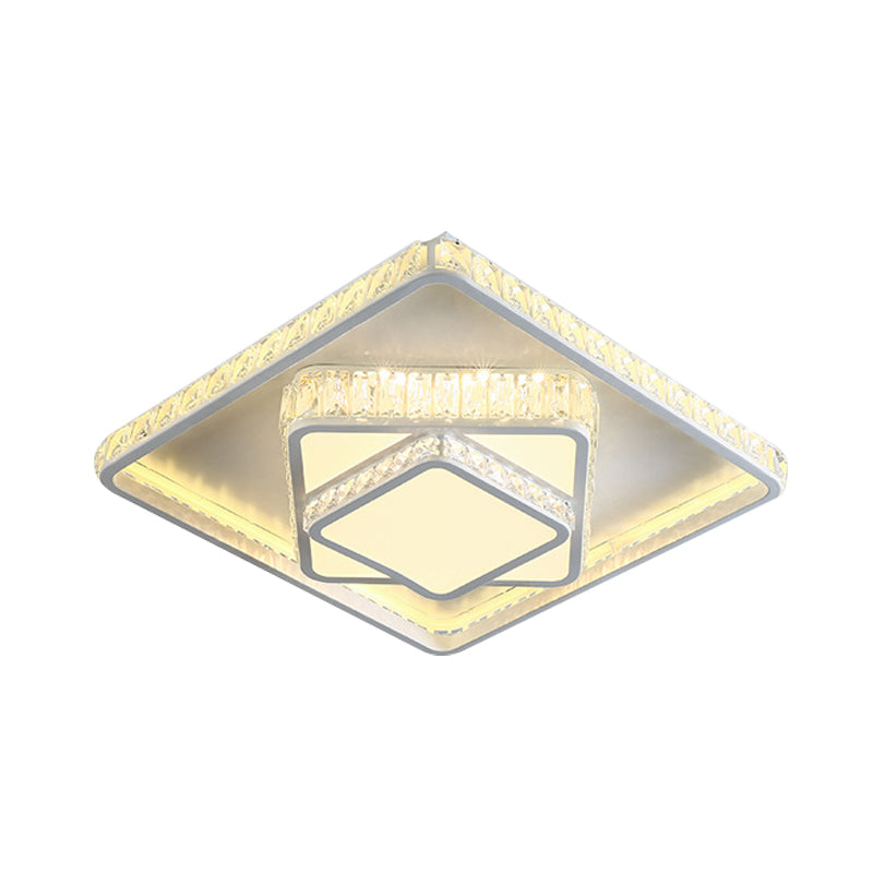 Minimalist Faceted Crystal White Ceiling Light Fixture - LED Flush Mount - 19.5"/23.5" W - White/Square/Rectangle - 3 Color Options - Remote Control Dimmable Light