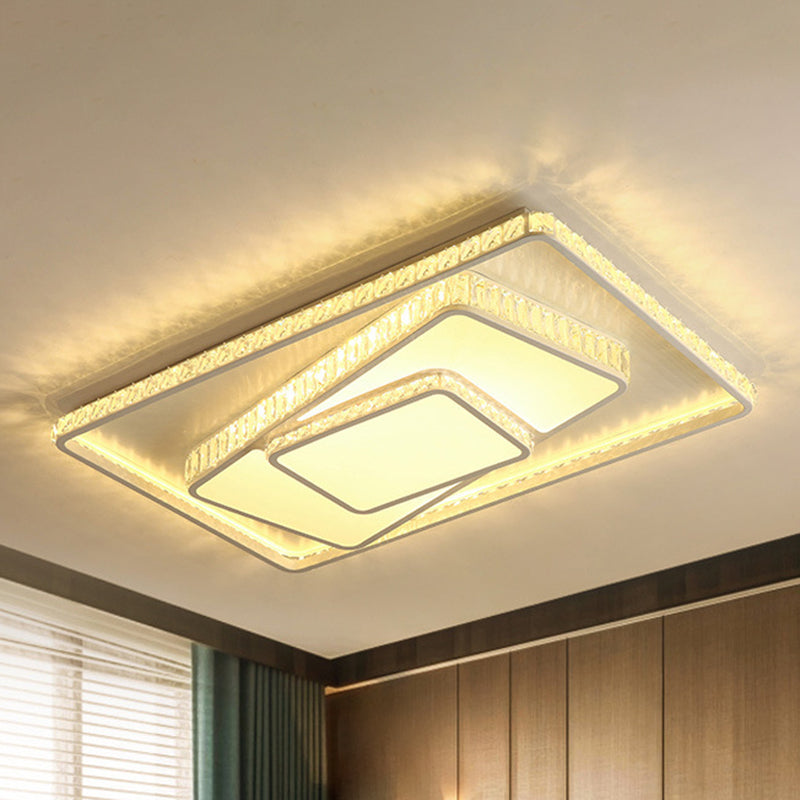 Minimalist Faceted Crystal White Ceiling Light Fixture - LED Flush Mount - 19.5"/23.5" W - White/Square/Rectangle - 3 Color Options - Remote Control Dimmable Light