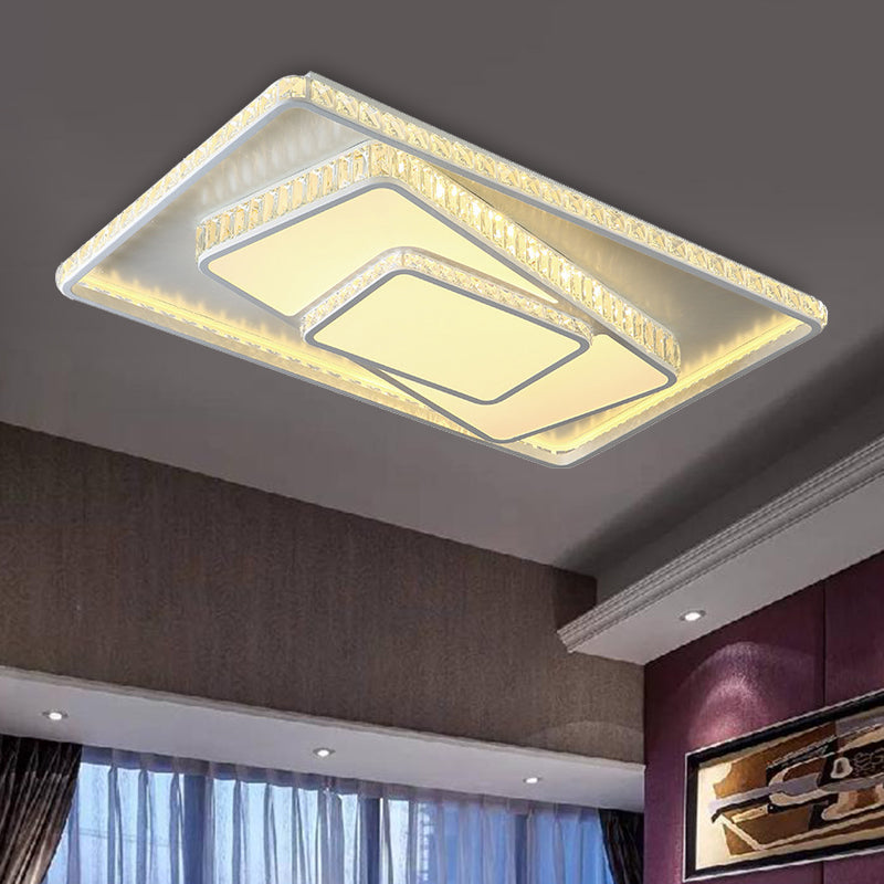 Minimalist Faceted Crystal White Ceiling Light Fixture - LED Flush Mount - 19.5"/23.5" W - White/Square/Rectangle - 3 Color Options - Remote Control Dimmable Light