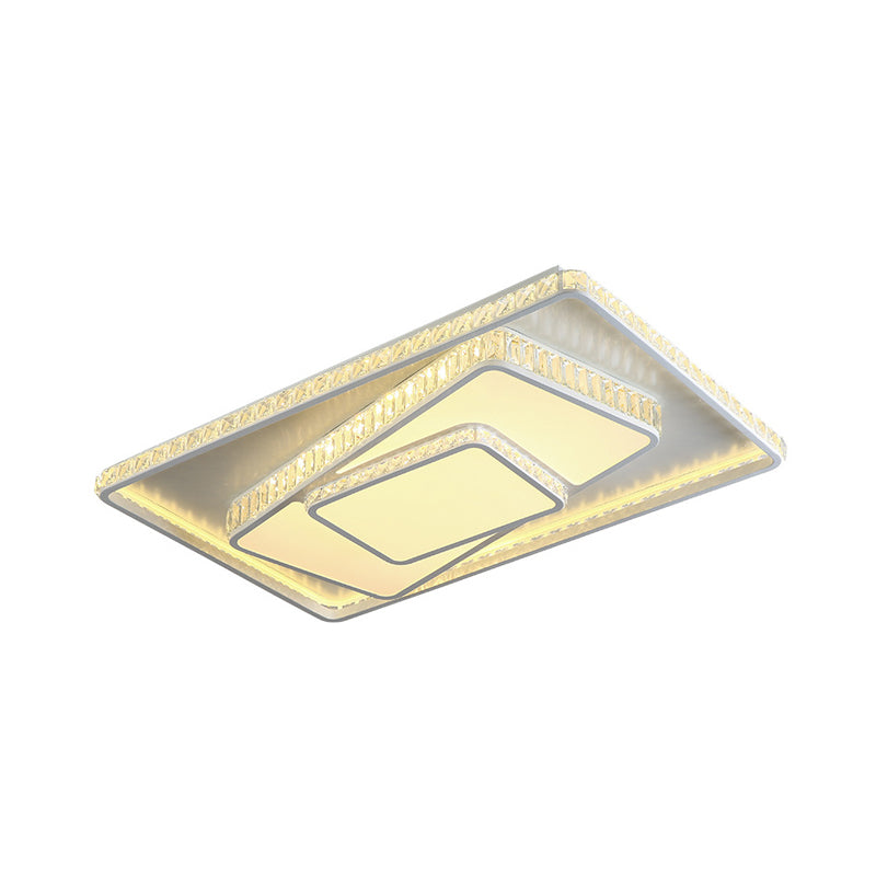 Minimalist Faceted Crystal White Ceiling Light Fixture - LED Flush Mount - 19.5"/23.5" W - White/Square/Rectangle - 3 Color Options - Remote Control Dimmable Light