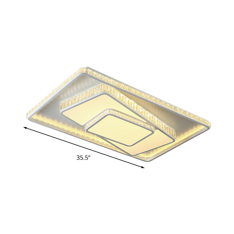Minimalist Faceted Crystal White Ceiling Light Fixture - LED Flush Mount - 19.5"/23.5" W - White/Square/Rectangle - 3 Color Options - Remote Control Dimmable Light