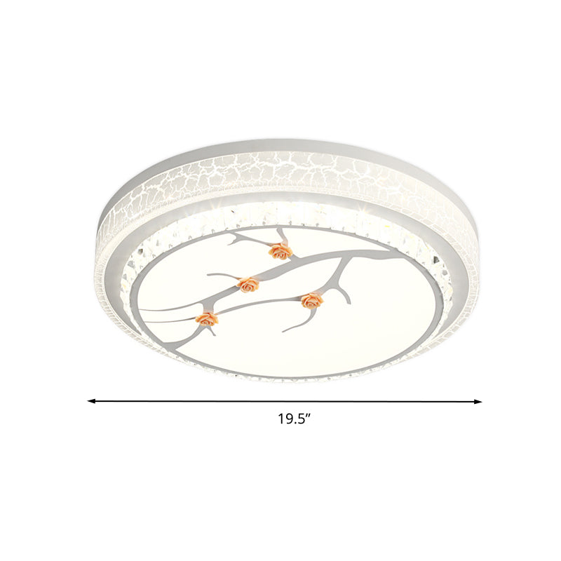 Simple Crystal Drum Ceiling Flush Mount - White LED Flush Light for Bedroom (White/3 Color Light, A/B)