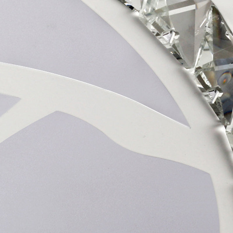 Simple Crystal Drum Ceiling Flush Mount - White LED Flush Light for Bedroom (White/3 Color Light, A/B)