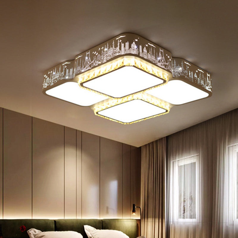 Modern K9 Crystal LED Ceiling Light - Flush Mount, Acrylic Shade, Remote Control Dimming - 21.5"/37.5" Wide