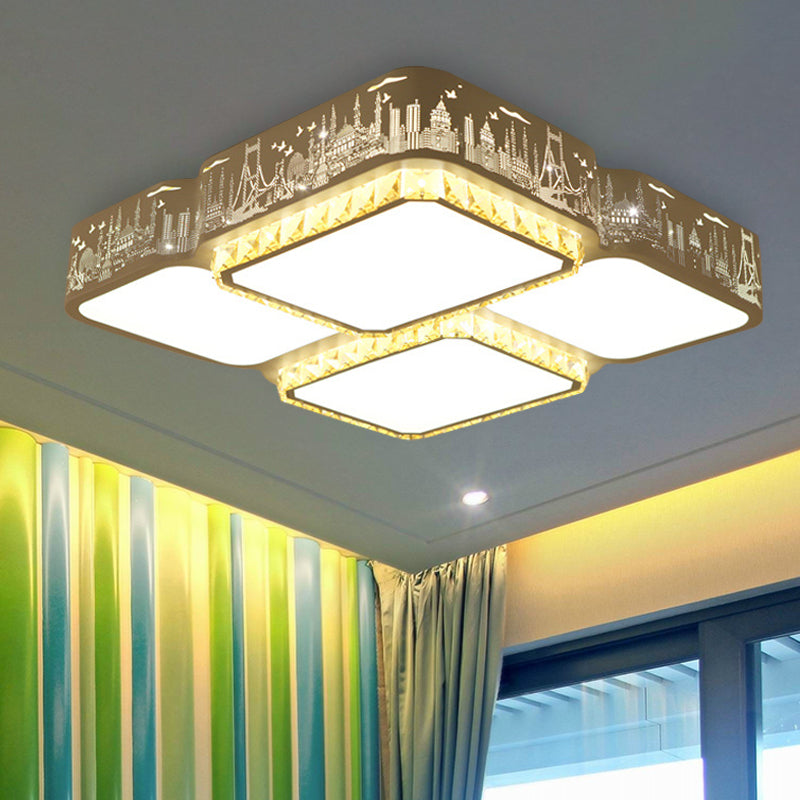Modern K9 Crystal LED Ceiling Light - Flush Mount, Acrylic Shade, Remote Control Dimming - 21.5"/37.5" Wide
