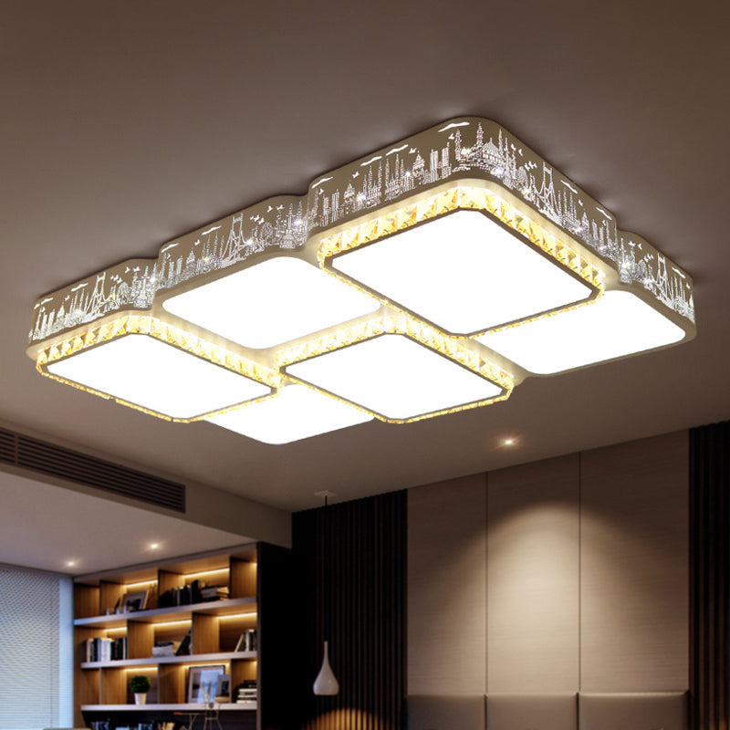 Modern K9 Crystal LED Ceiling Light - Flush Mount, Acrylic Shade, Remote Control Dimming - 21.5"/37.5" Wide