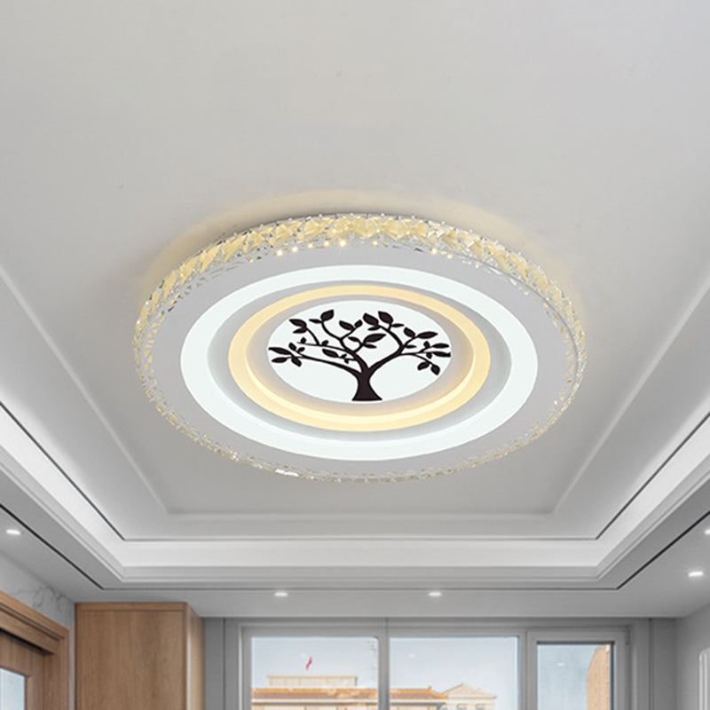 Modern Crystal LED Ceiling Light for Dining Rooms - Round Design, Flush Mount, White Finish