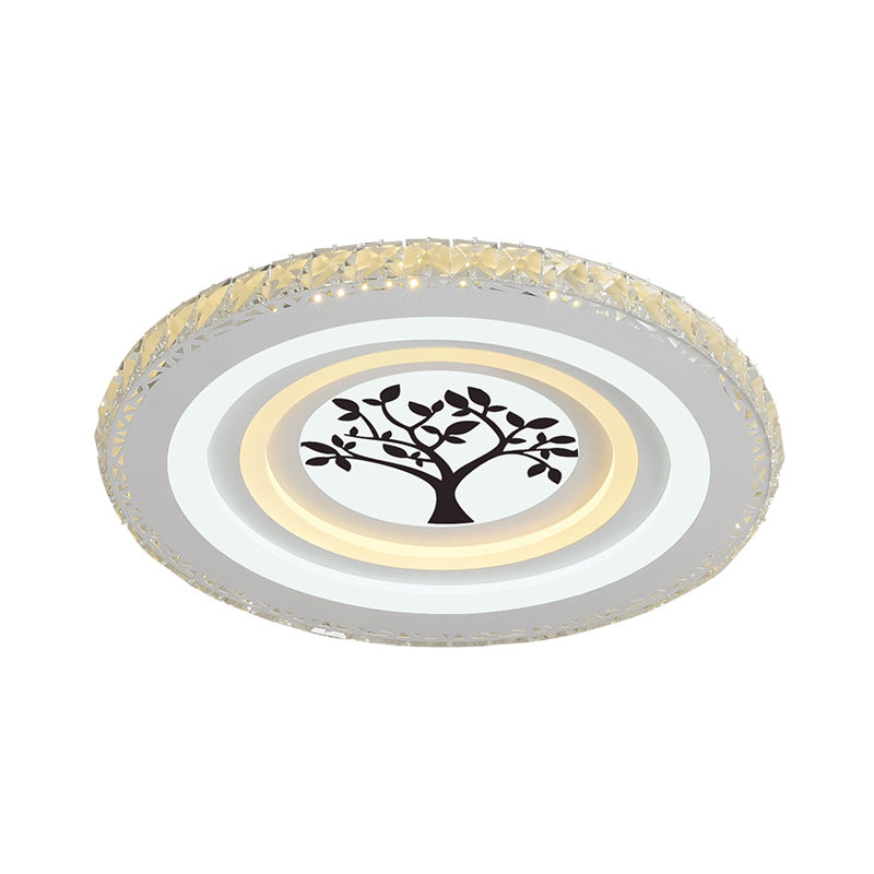 Modern Crystal LED Ceiling Light for Dining Rooms - Round Design, Flush Mount, White Finish