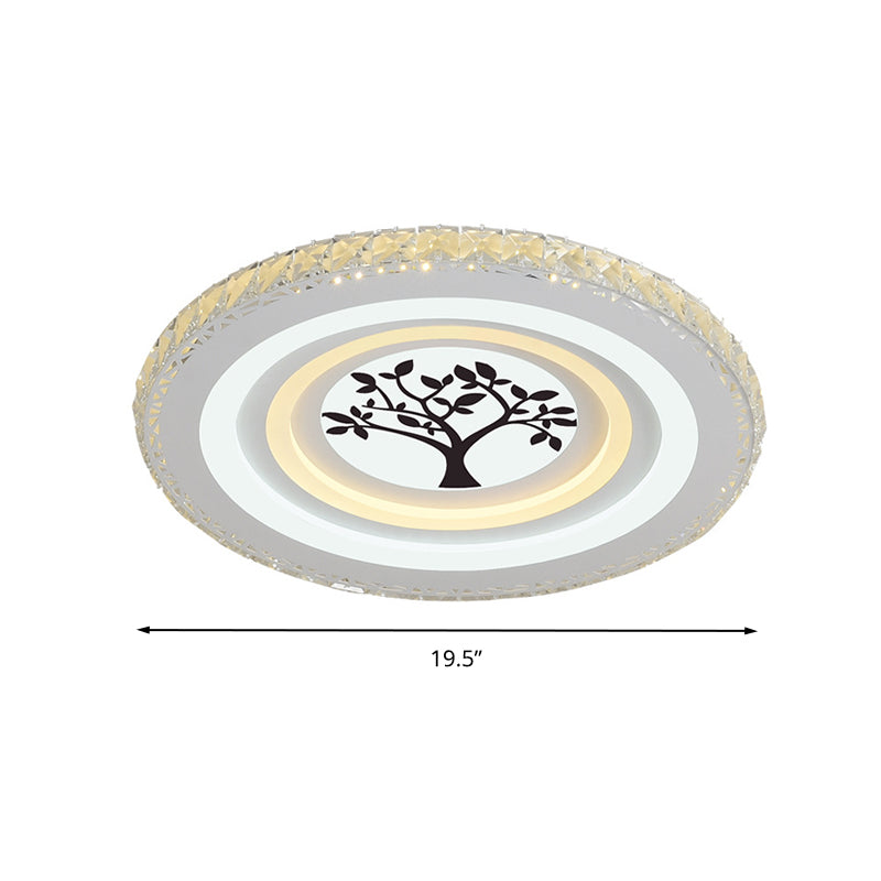 Modern Crystal LED Ceiling Light for Dining Rooms - Round Design, Flush Mount, White Finish