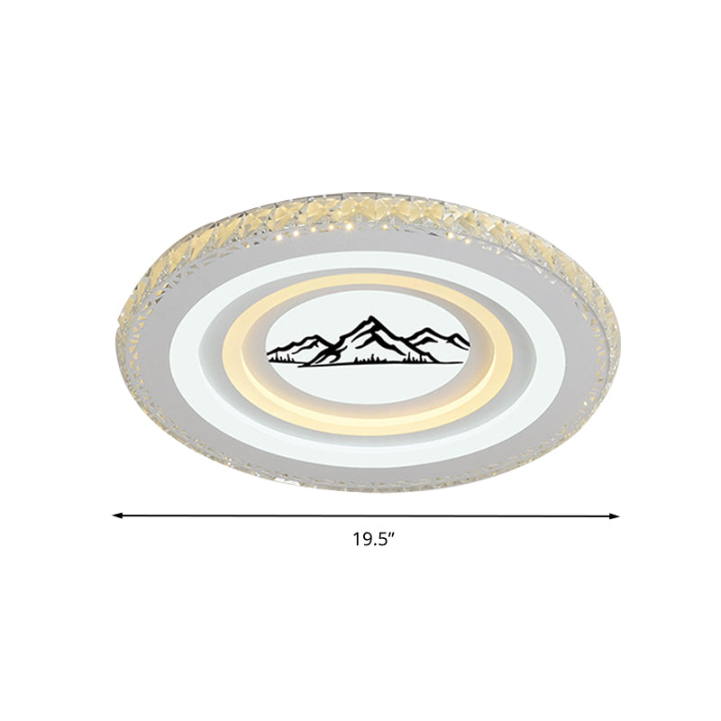 Modern Crystal LED Ceiling Light for Dining Rooms - Round Design, Flush Mount, White Finish
