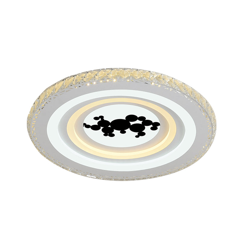 Modern Crystal LED Ceiling Light for Dining Rooms - Round Design, Flush Mount, White Finish