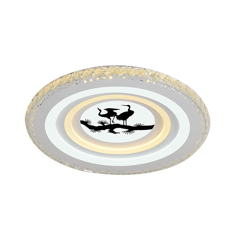 Modern Crystal LED Ceiling Light for Dining Rooms - Round Design, Flush Mount, White Finish