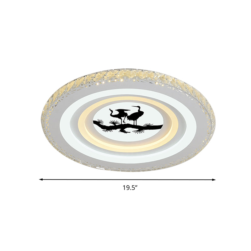 Modern Crystal LED Ceiling Light for Dining Rooms - Round Design, Flush Mount, White Finish