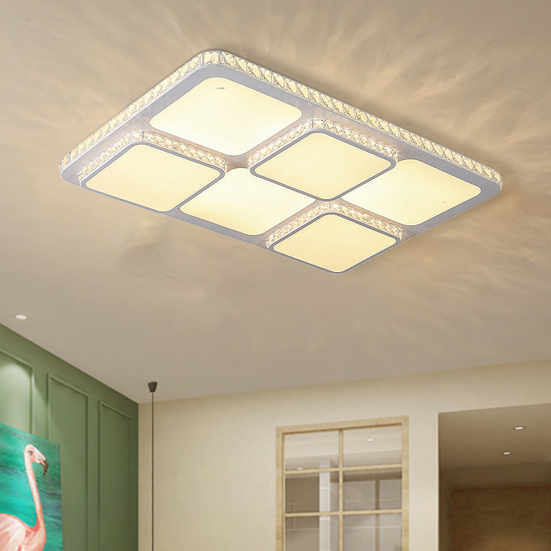 Contemporary Crystal LED Square Flush Mount Lamp – Warm/White Light