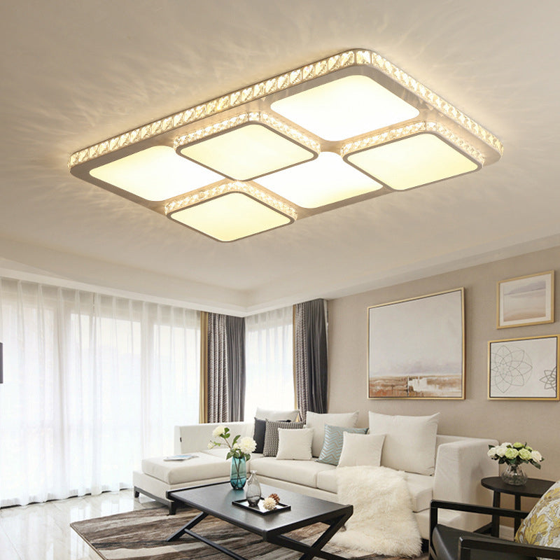 Contemporary Crystal LED Square Flush Mount Lamp – Warm/White Light
