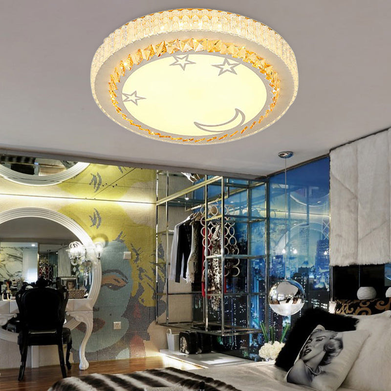 Simple White LED Crystal Flush Mount Lamp - Star/Flower Design | Close to Ceiling Light Fixture for Bedroom