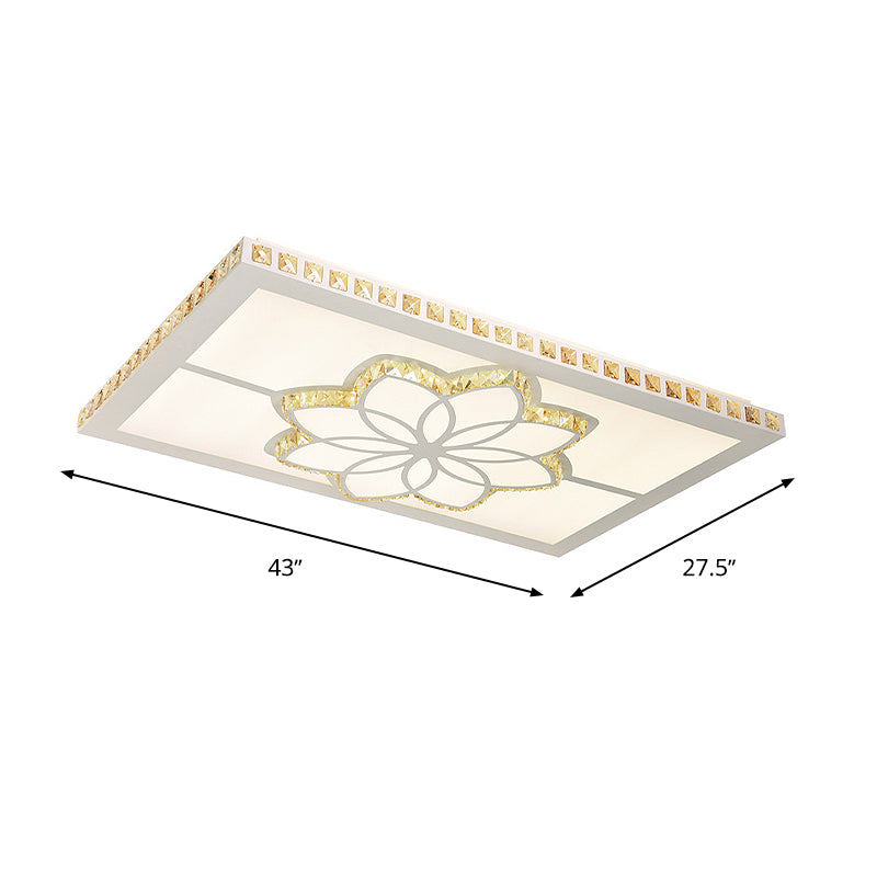 Contemporary Crystal Rectangle Ceiling Flush Mount with White LED Lighting for Living Room - Flower Pattern in 3 Color Options