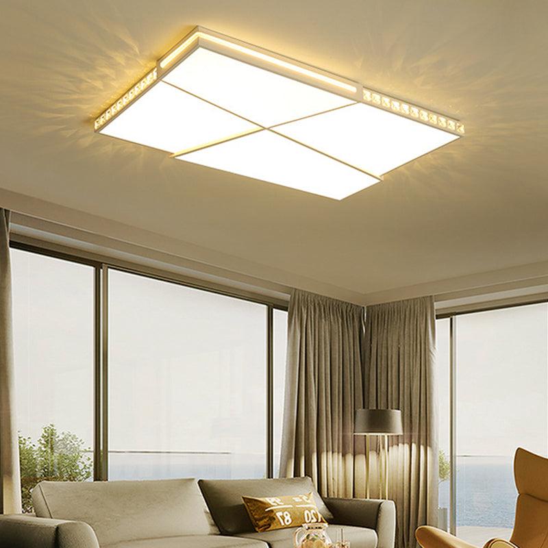 Modern K9 Crystal LED Flush Mount Ceiling Light with Remote Control Dimming, White Light - Available in Rectangle/Square, 16.5"/20.5"/35.5" Wide