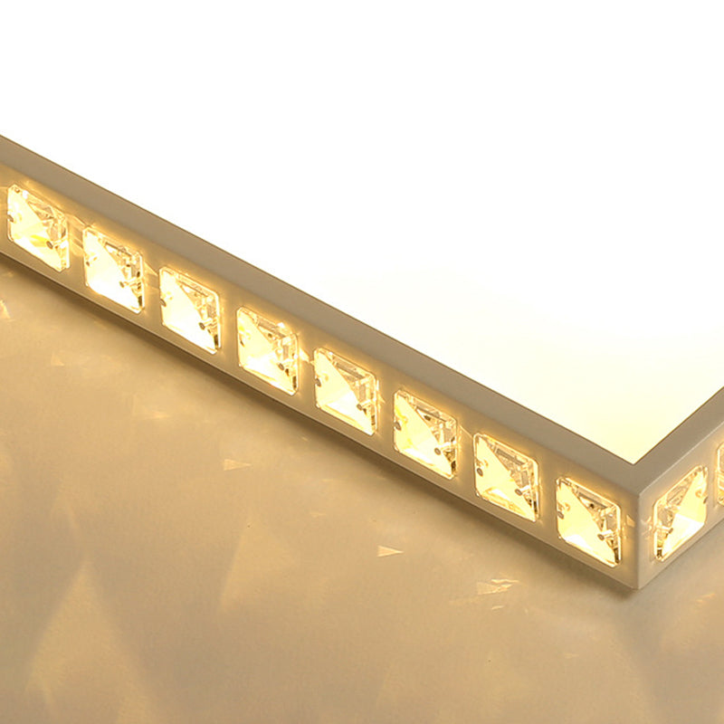 Modern K9 Crystal LED Flush Mount Ceiling Light with Remote Control Dimming, White Light - Available in Rectangle/Square, 16.5"/20.5"/35.5" Wide