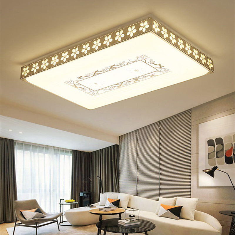 Rectangular LED Crystal Ceiling Light, Simple White Flush Mount for Living Room with 3 Color Lights