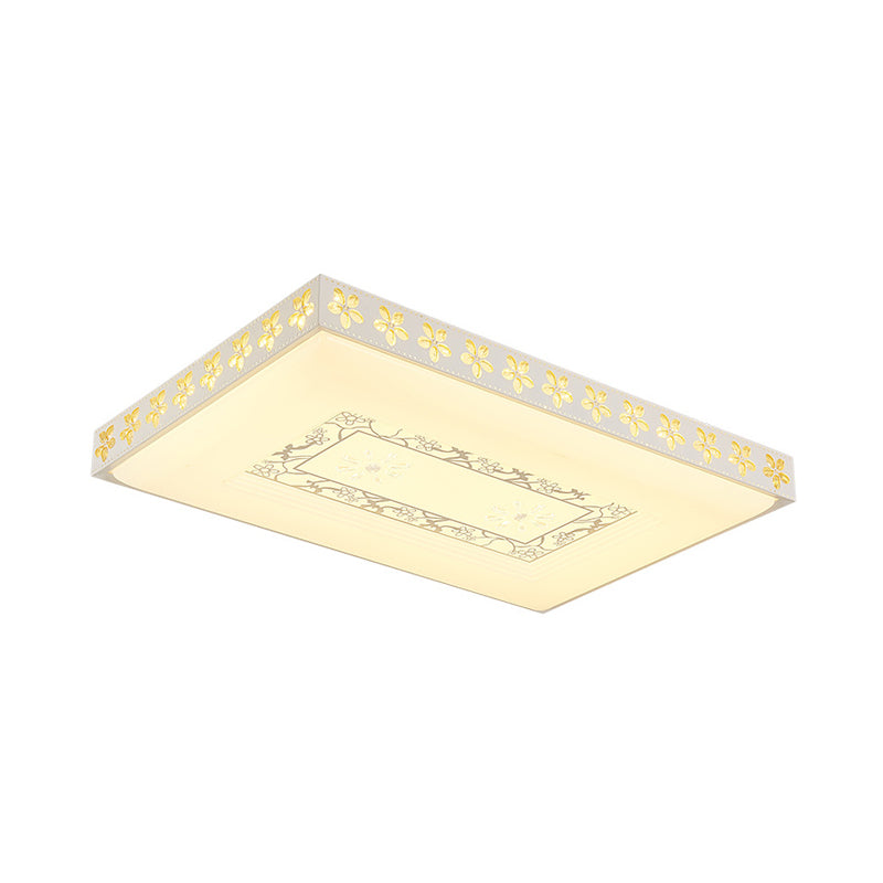 Rectangular LED Crystal Ceiling Light, Simple White Flush Mount for Living Room with 3 Color Lights