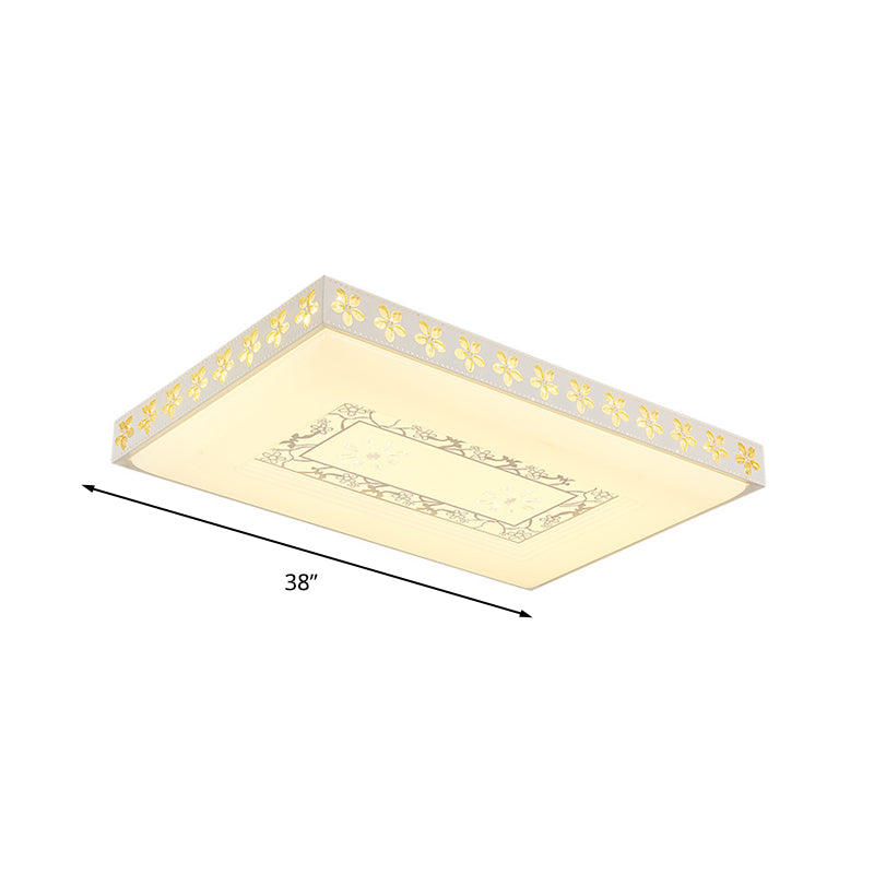 Rectangular LED Crystal Ceiling Light, Simple White Flush Mount for Living Room with 3 Color Lights