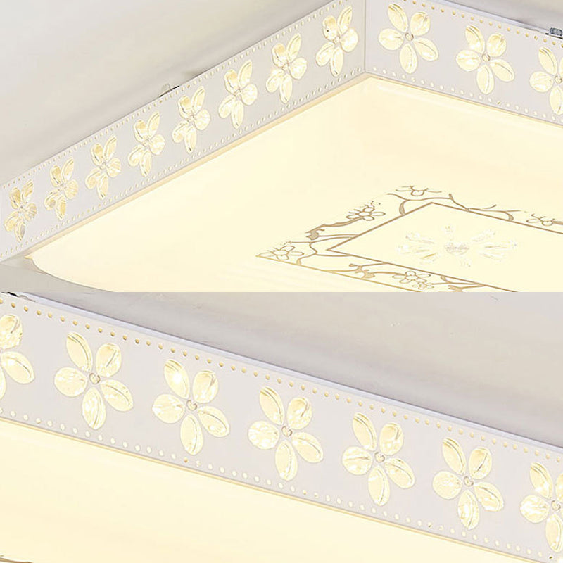 Rectangular LED Crystal Ceiling Light, Simple White Flush Mount for Living Room with 3 Color Lights