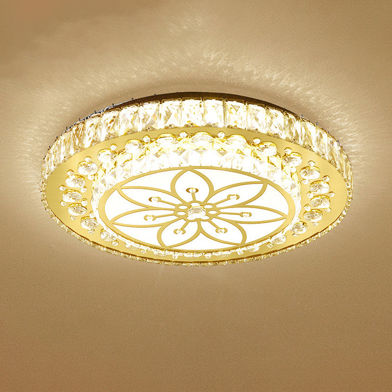 Golden Crystal LED Flushmount Ceiling Light - Modern 2-Tier Round, 3rd Gear Flush Lighting