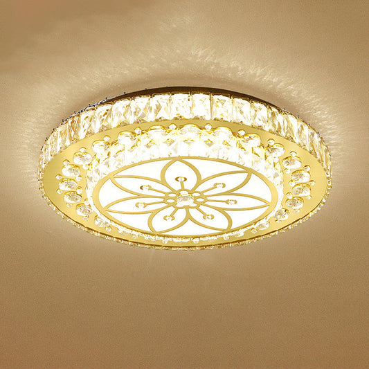 Golden Crystal LED Flushmount Ceiling Light - Modern 2-Tier Round, 3rd Gear Flush Lighting