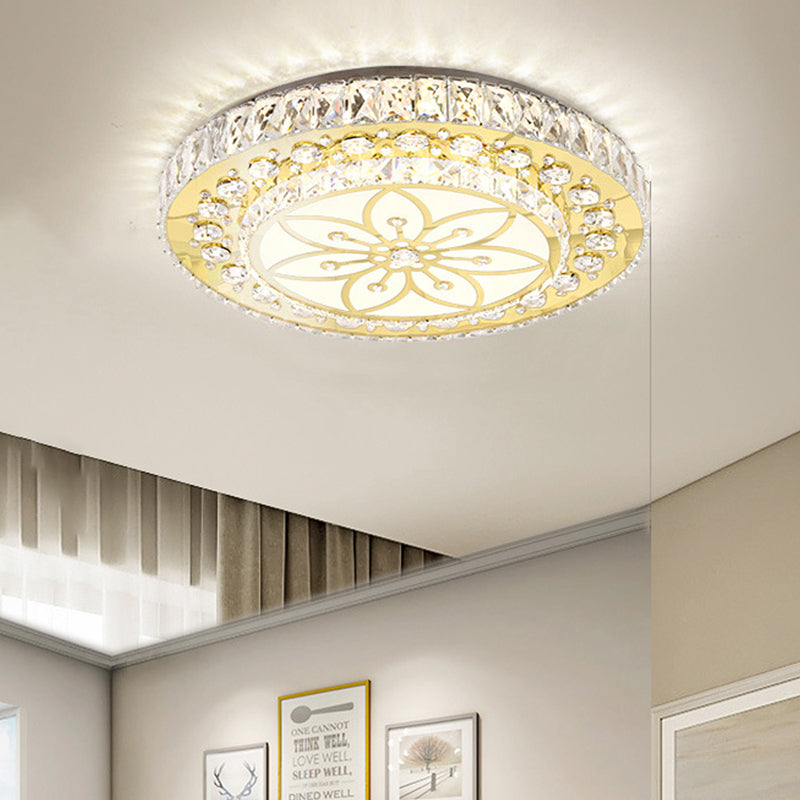 Golden Crystal LED Flushmount Ceiling Light - Modern 2-Tier Round, 3rd Gear Flush Lighting