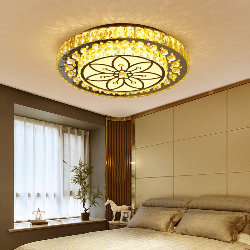 Golden Crystal LED Flushmount Ceiling Light - Modern 2-Tier Round, 3rd Gear Flush Lighting