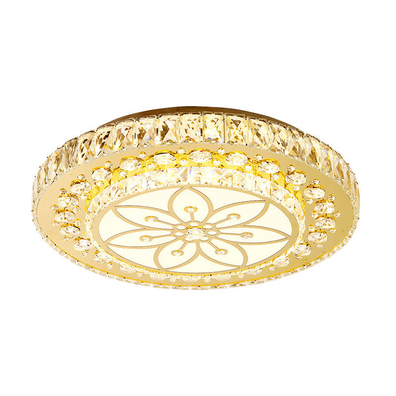 Golden Crystal LED Flushmount Ceiling Light - Modern 2-Tier Round, 3rd Gear Flush Lighting