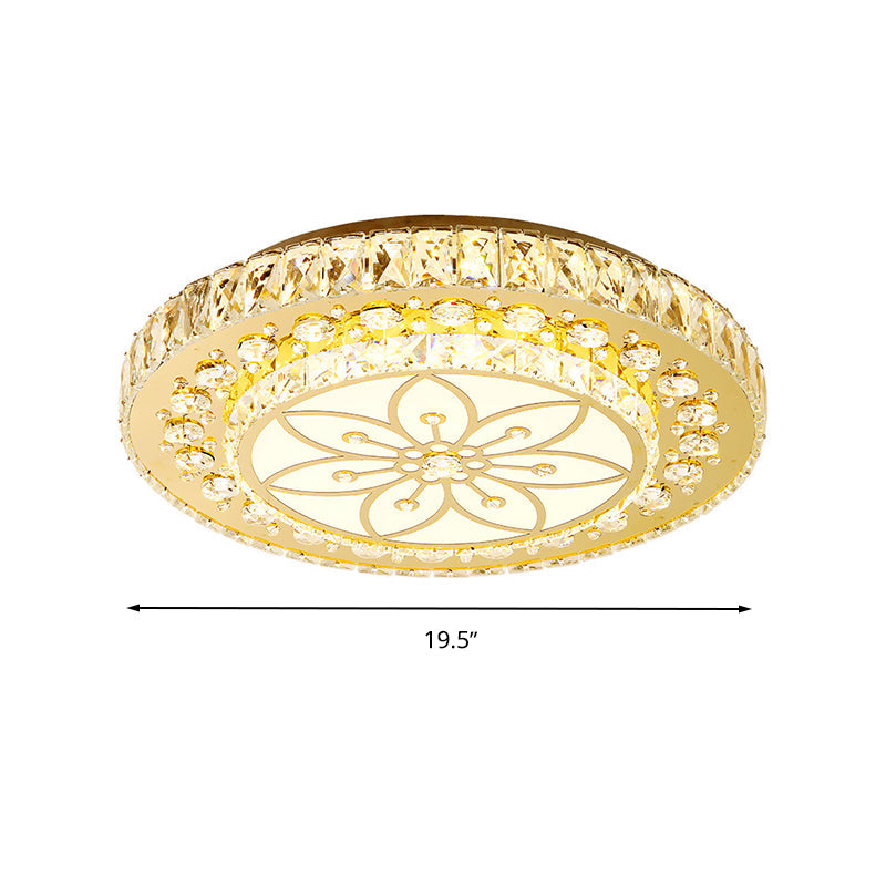 Golden Crystal LED Flushmount Ceiling Light - Modern 2-Tier Round, 3rd Gear Flush Lighting
