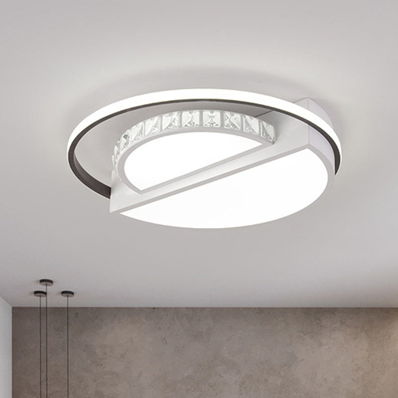 Simple White Round LED Crystal Flush Mount Ceiling Light - Perfect for Living Rooms