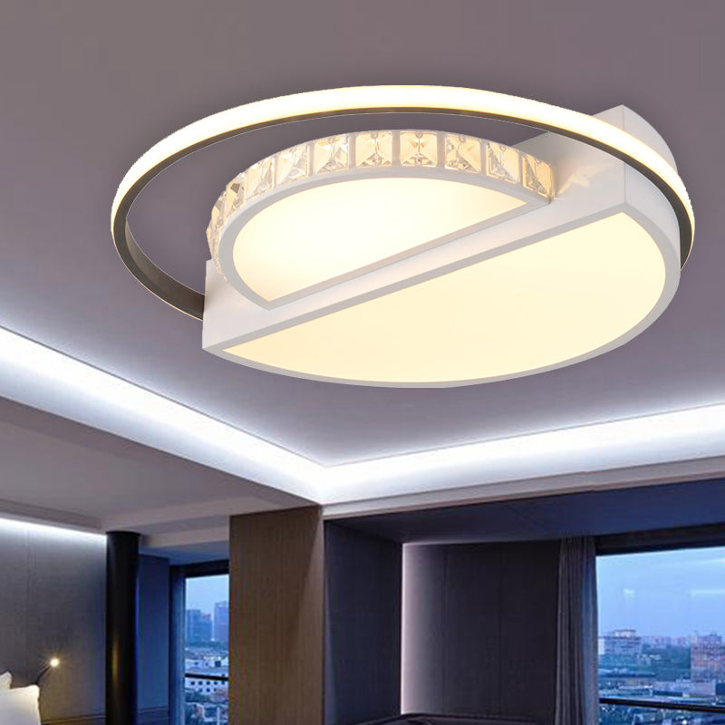 Simple White Round LED Crystal Flush Mount Ceiling Light - Perfect for Living Rooms