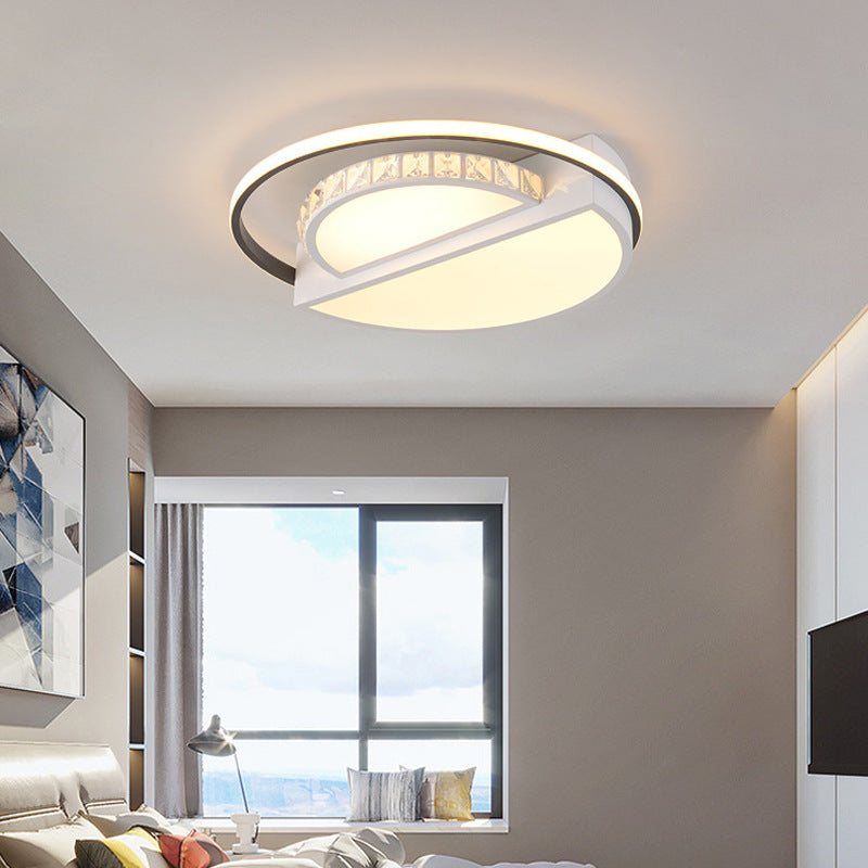 Simple White Round LED Crystal Flush Mount Ceiling Light - Perfect for Living Rooms
