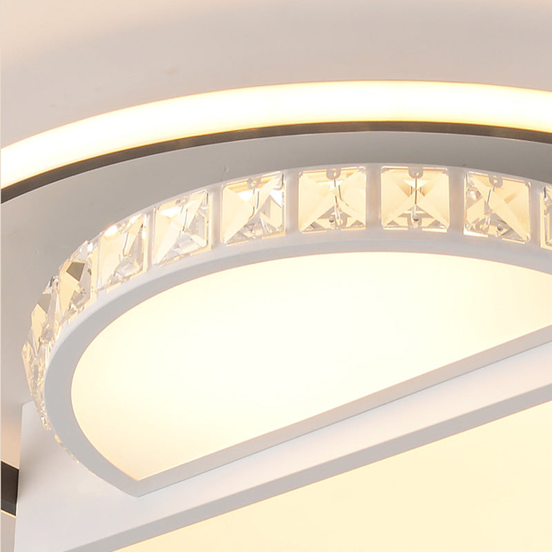 Simple White Round LED Crystal Flush Mount Ceiling Light - Perfect for Living Rooms