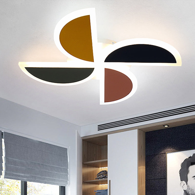Nordic Windmill Acrylic LED Ceiling Lamp 19.5"/23.5" Flush Mount Lighting - Green-Yellow-Pink, Warm/White/3 Color Light