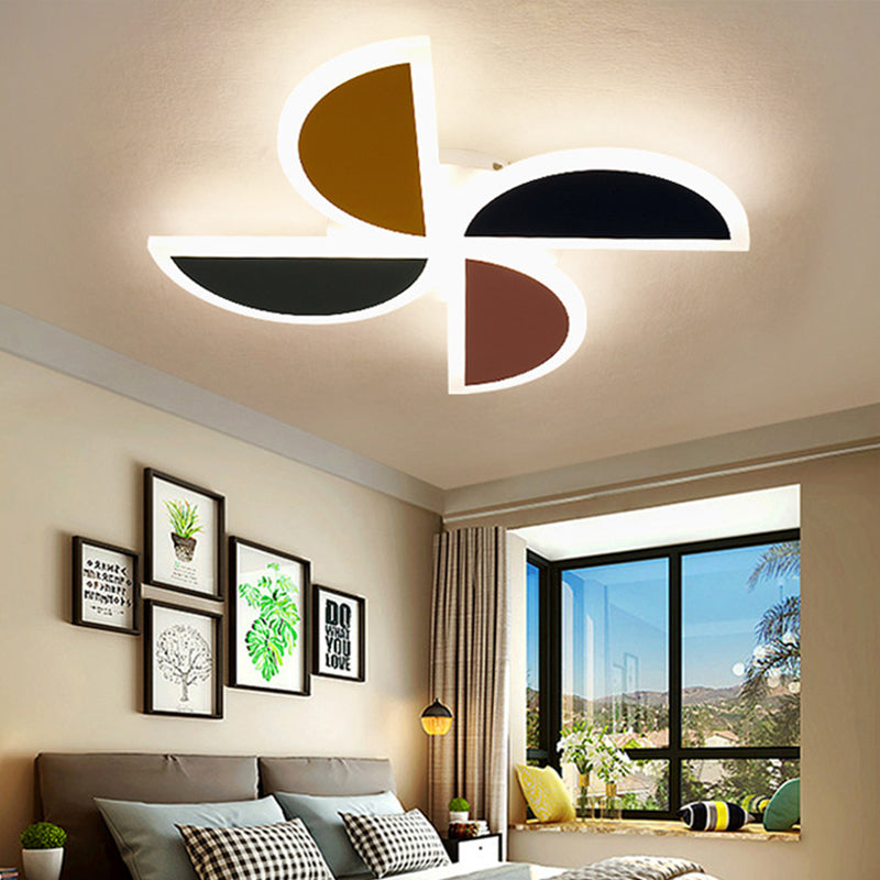 Nordic Windmill Acrylic LED Ceiling Lamp 19.5"/23.5" Flush Mount Lighting - Green-Yellow-Pink, Warm/White/3 Color Light