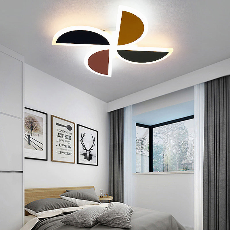 Nordic Windmill Acrylic LED Ceiling Lamp 19.5"/23.5" Flush Mount Lighting - Green-Yellow-Pink, Warm/White/3 Color Light