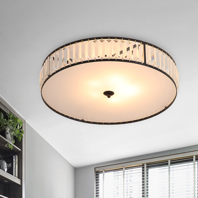 Sleek Crystal Drum Ceiling Mount Light Fixture - 14"/21.5" W, White, 3/5 Lights - Ideal for Bedroom