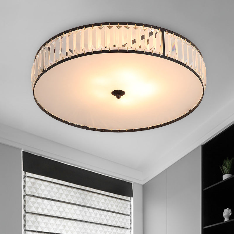 Sleek Crystal Drum Ceiling Mount Light Fixture - 14"/21.5" W, White, 3/5 Lights - Ideal for Bedroom
