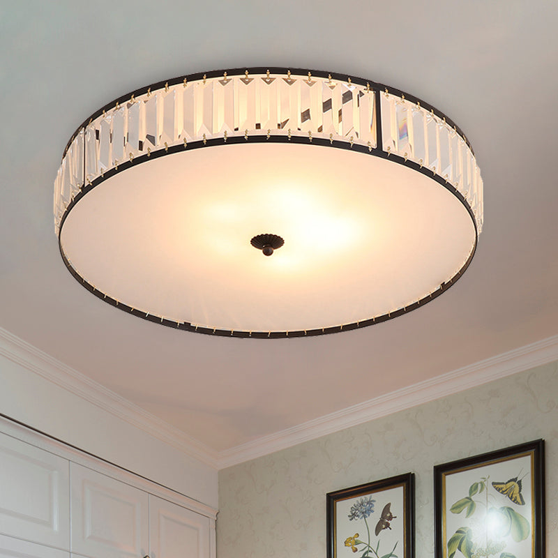Sleek Crystal Drum Ceiling Mount Light Fixture - 14"/21.5" W, White, 3/5 Lights - Ideal for Bedroom