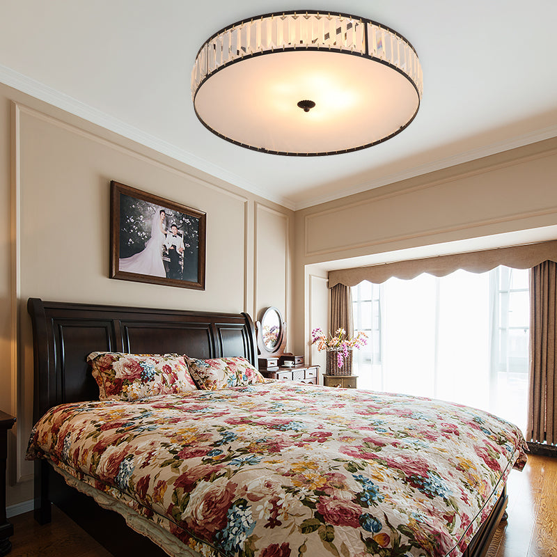 Sleek Crystal Drum Ceiling Mount Light Fixture - 14"/21.5" W, White, 3/5 Lights - Ideal for Bedroom