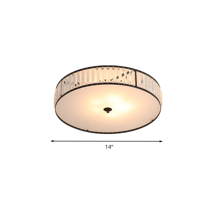 Sleek Crystal Drum Ceiling Mount Light Fixture - 14"/21.5" W, White, 3/5 Lights - Ideal for Bedroom