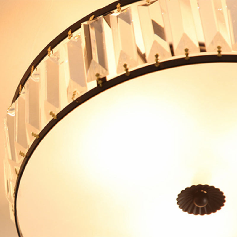 Sleek Crystal Drum Ceiling Mount Light Fixture - 14"/21.5" W, White, 3/5 Lights - Ideal for Bedroom