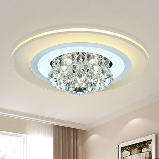 18"/23.5" LED Round Flush Light Fixture - Elegant White Crystal Flush Mount Lighting for Living Room in Warm/White Light